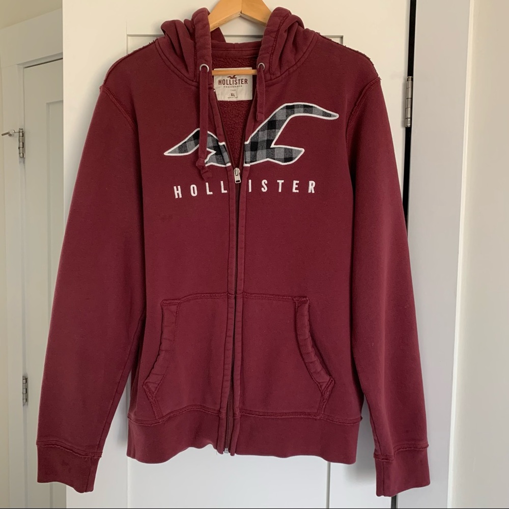 Hollister, XL, fits larger, , zip-up hoodie, deep red/maroon, GUC.